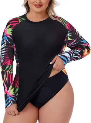 Zamowoty Women's Plus Size Rash Guard Long Sleeve Swim Shirt UPF50  Sun Protection Loose Fit Quick Dry Swimsuit Tops