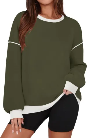 ZESICA Sweatshirts for Women Casual Long Sleeve Crewneck Contrast Color Oversized Pullover Tops Trendy Clothes