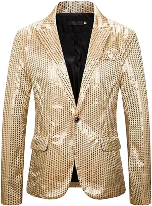 ZYXTIM Sequin Blazer for Men Disco Prom Shiny Jacket Party Prom Wedding Party Tuxedo Slim Fit Fashion Sport Coat with Pockets
